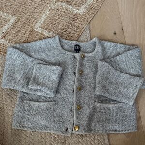 GAP Boucle Heather Gray Cardigan with Gold Buttons